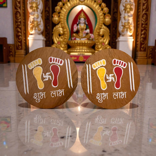 Hand-Painted Wooden Laxmi Paule – Traditional Footprints of Prosperity