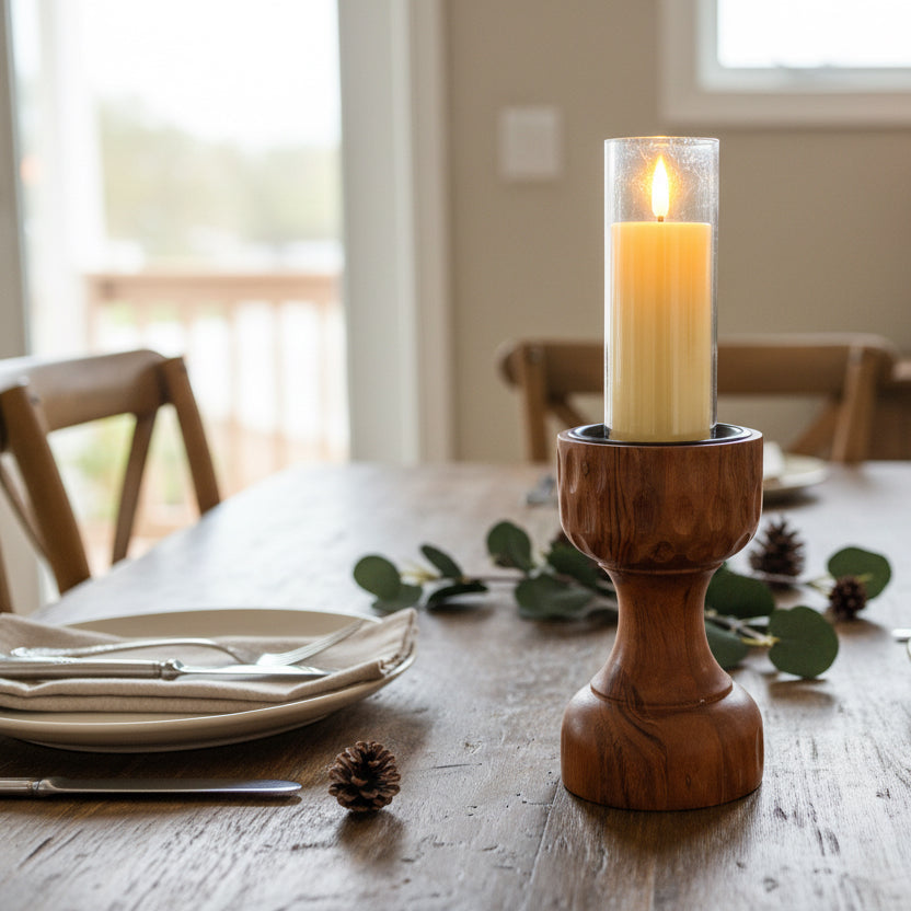 GRUHAM Handcrafted Tall Wooden Candle Holder