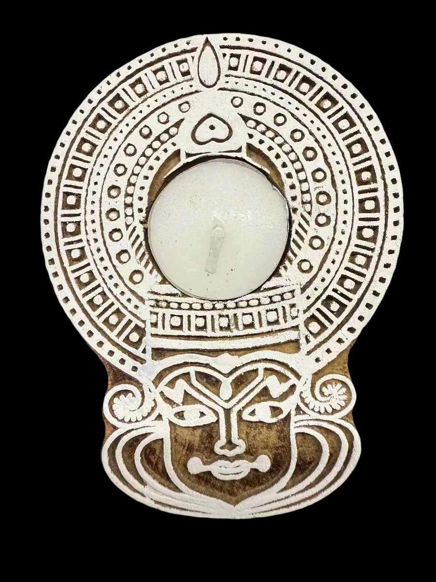 Kathakali Wooden Tea Light Candle Holder