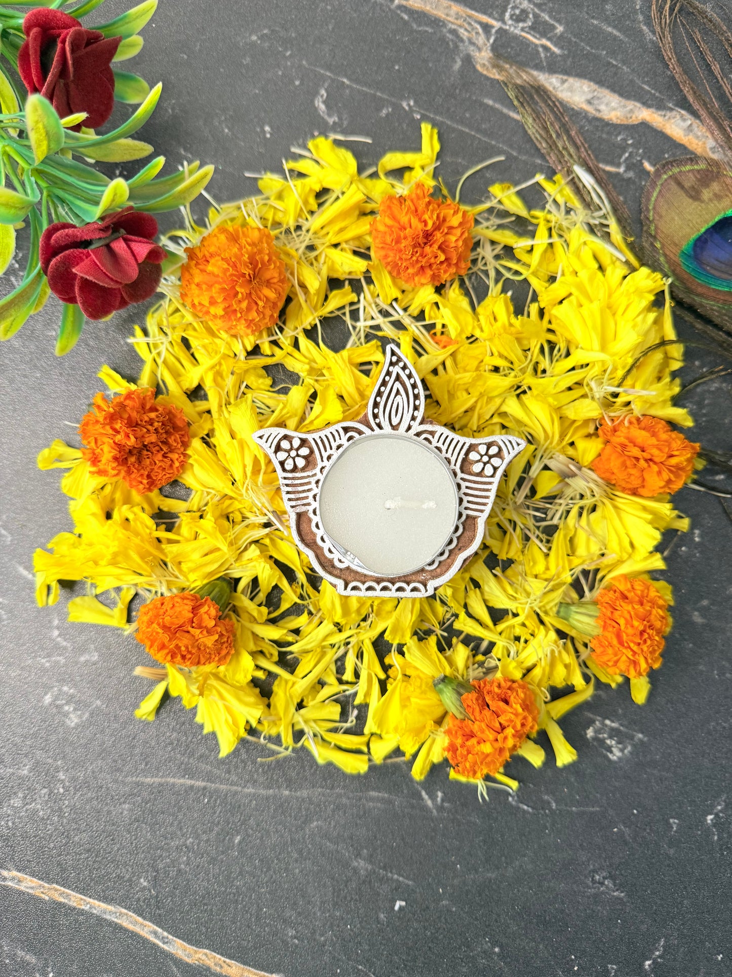 Diya Shaped Wooden Tea light Candle Holder | Set of 2 - gruham