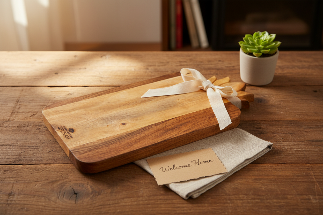 Lotus Handle Acacia Wood Cutting Board with Round Handle