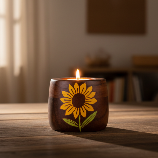 Sunshine Bloom Wooden Tea Light Candle Holder