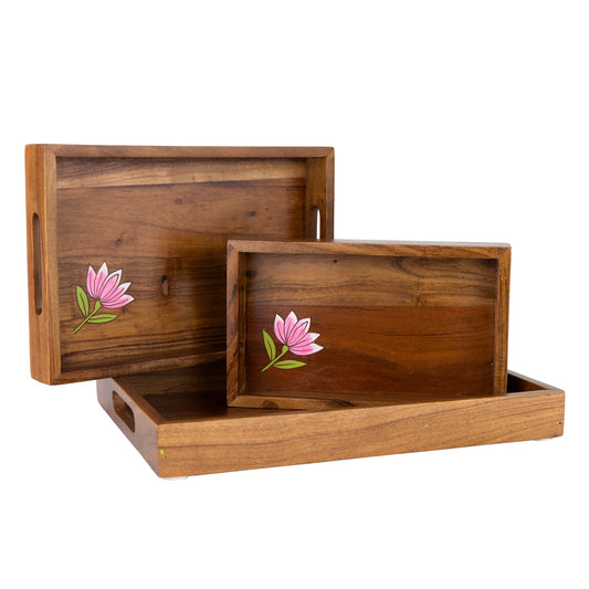 Padma Lotus Serving Tray – Set of 3 Large, Medium & Small