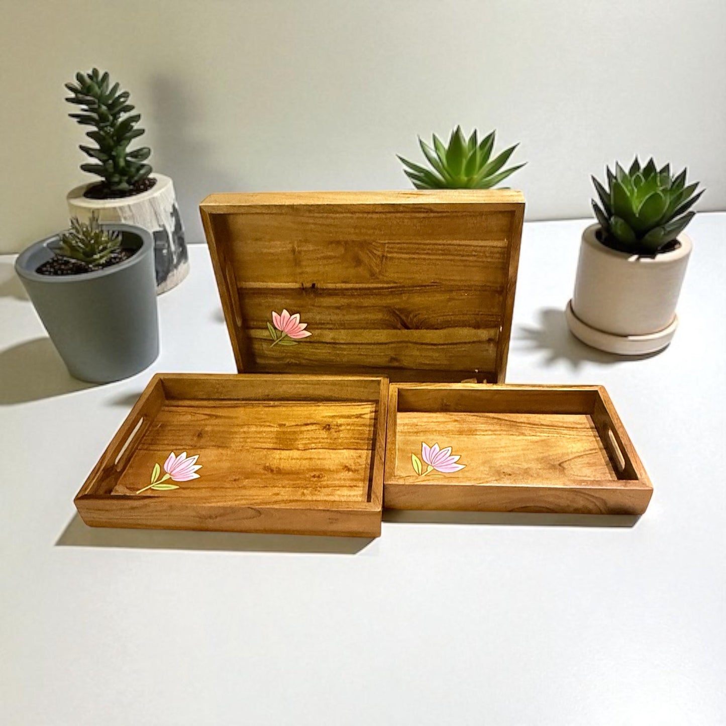 Padma Lotus Serving Tray – Set of 3 Large, Medium & Small