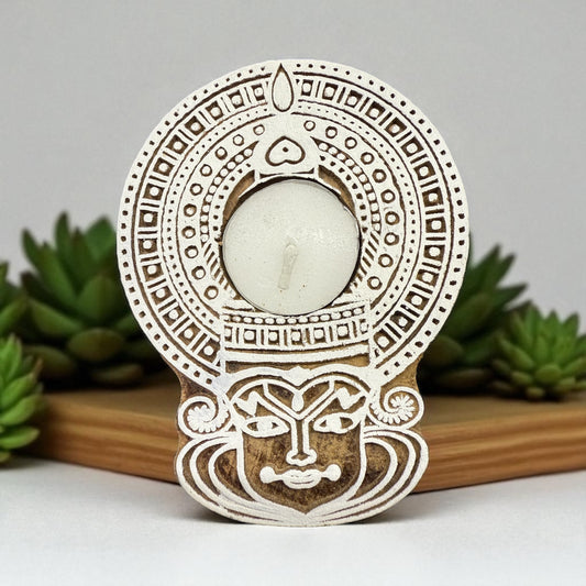 Kathakali Wooden Tea Light Candle Holder