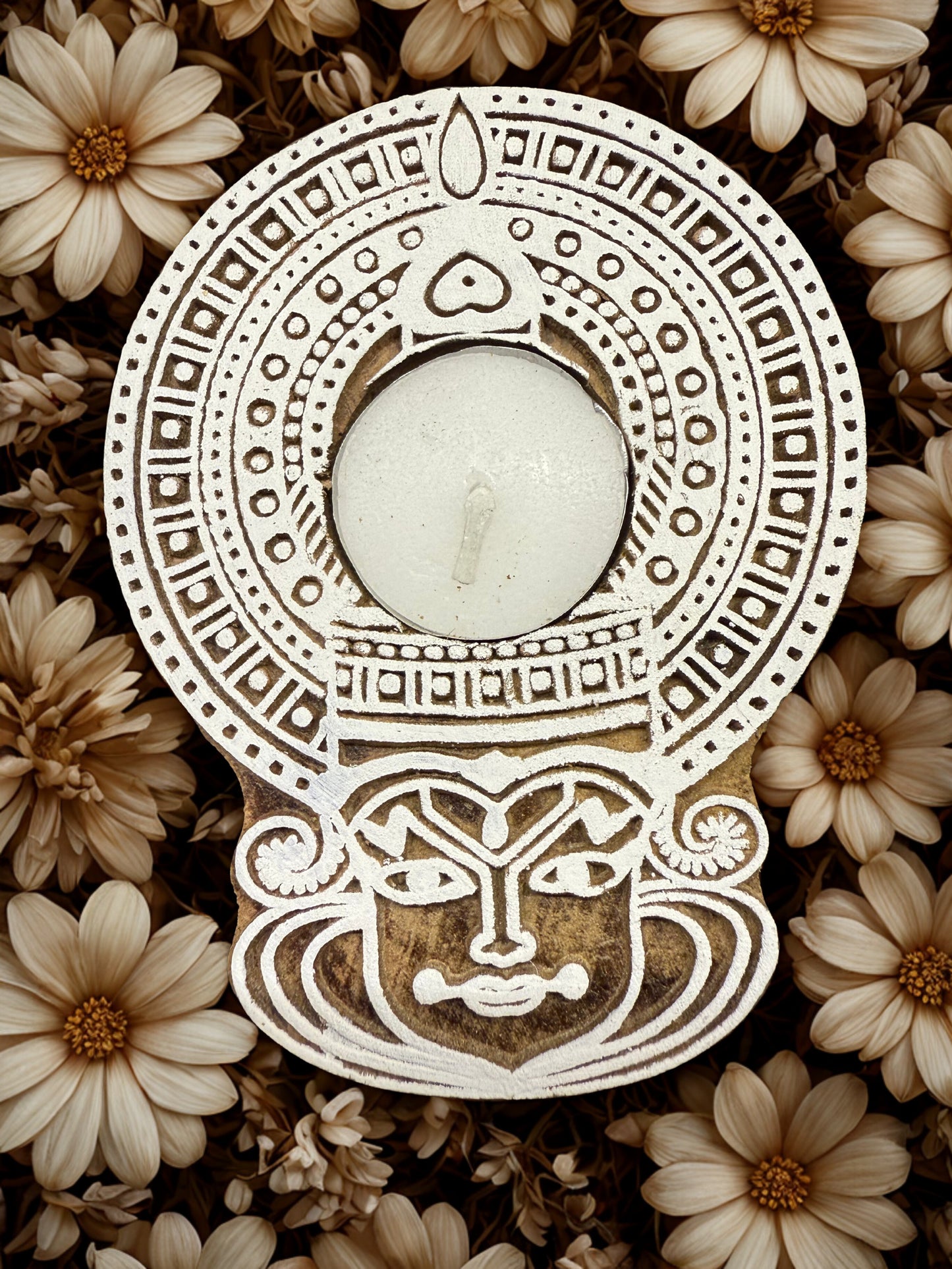 Kathakali Wooden Tea Light Candle Holder