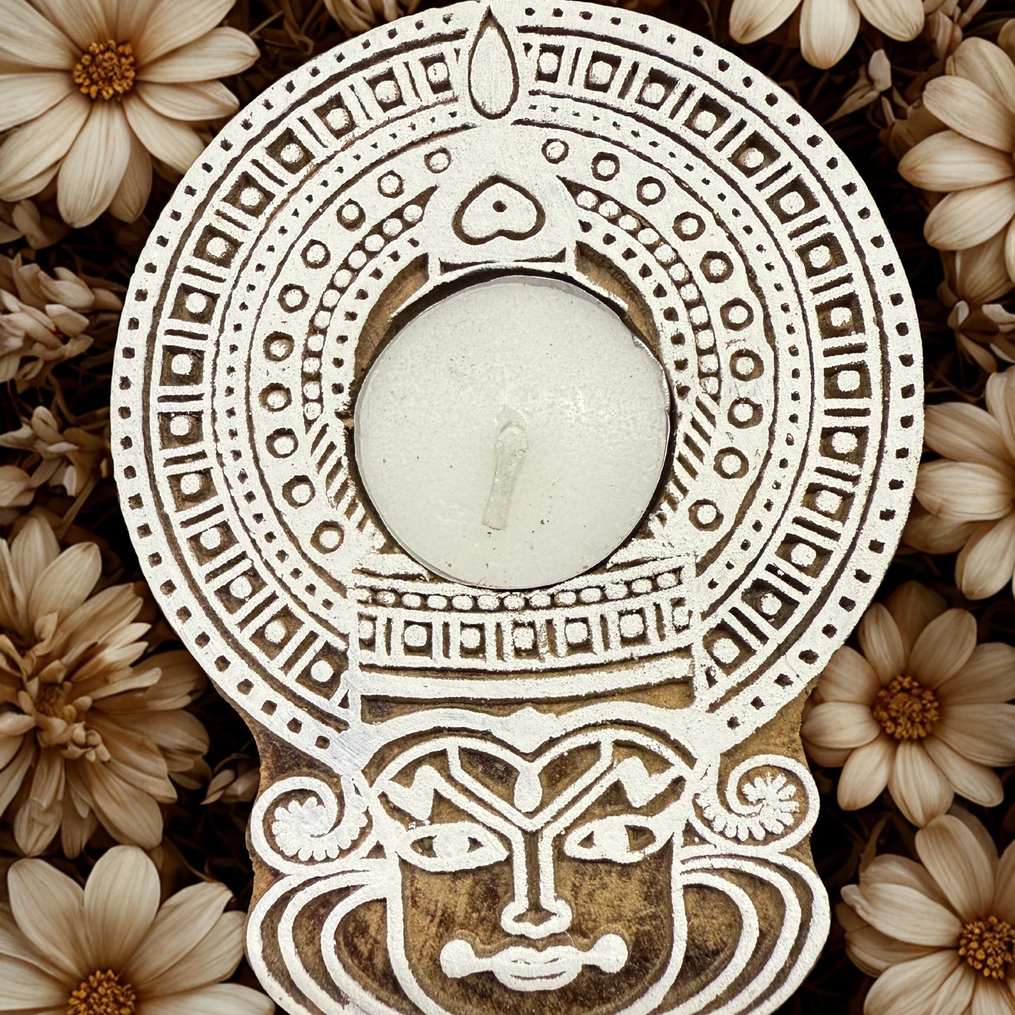 Kathakali Wooden Tea Light Candle Holder