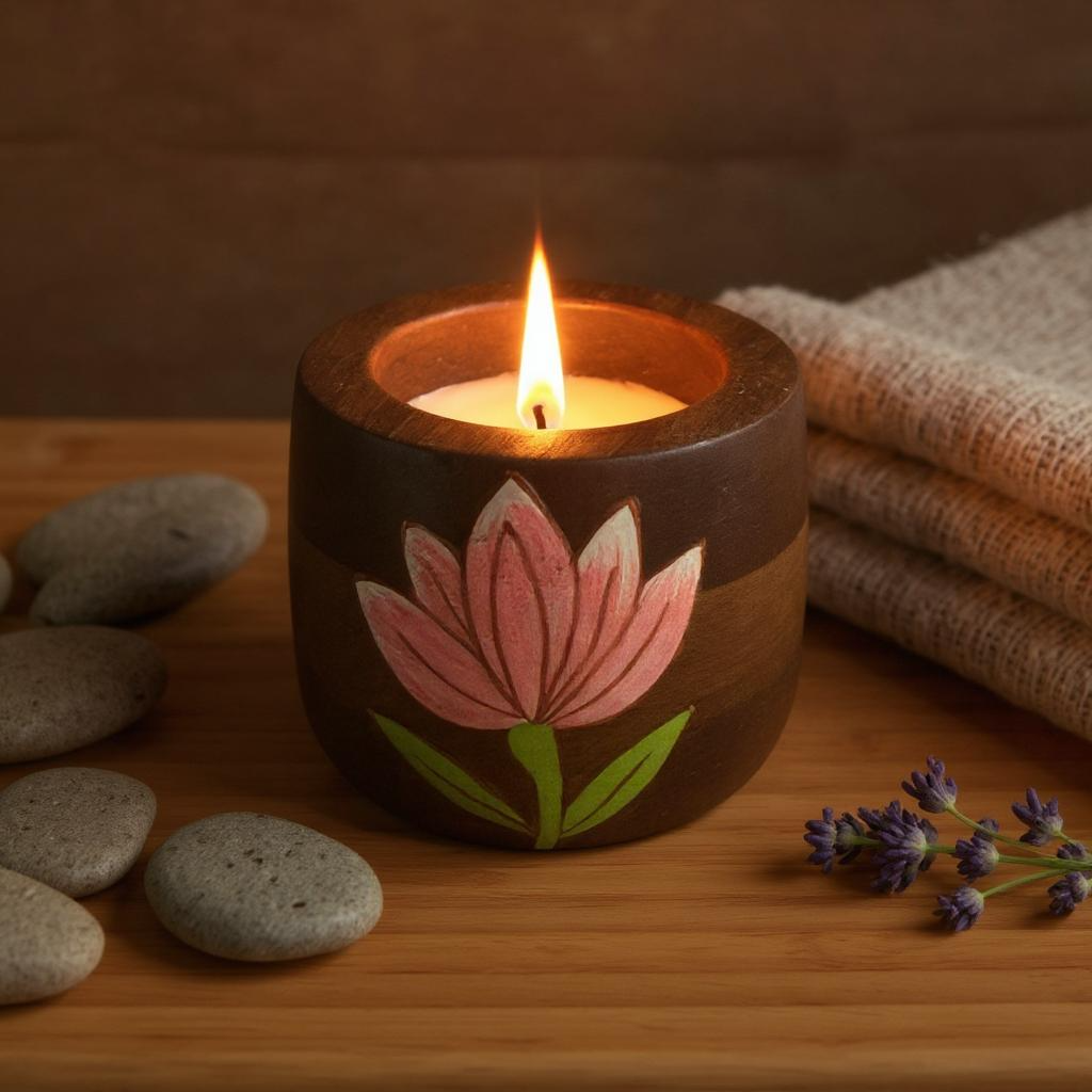 Padma Lotus Wooden Tea light Candle Holder