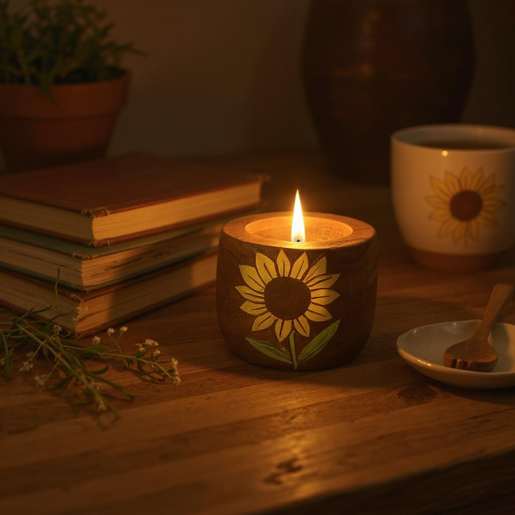 Sunshine Bloom Wooden Tea Light Candle Holder