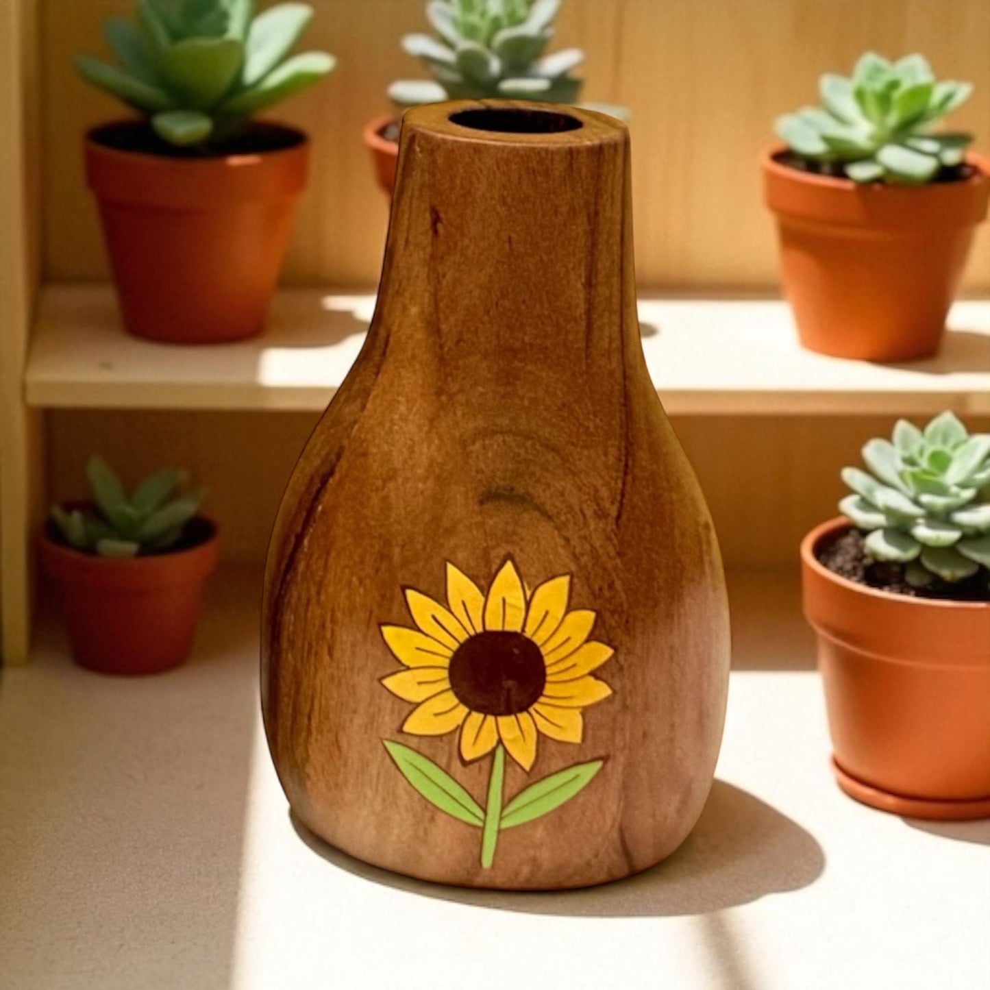 Sunshine Bloom Wooden Planter – Hand-Painted Decorative Flower Vase
