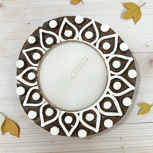 Marigold Shaped Wooden Tea light Candle Holder