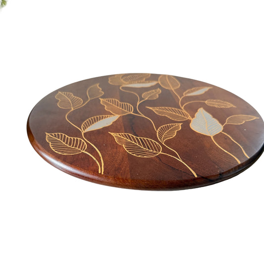 Premium Wooden Lazy Susan – Handcrafted Leaf Design | 16 inches