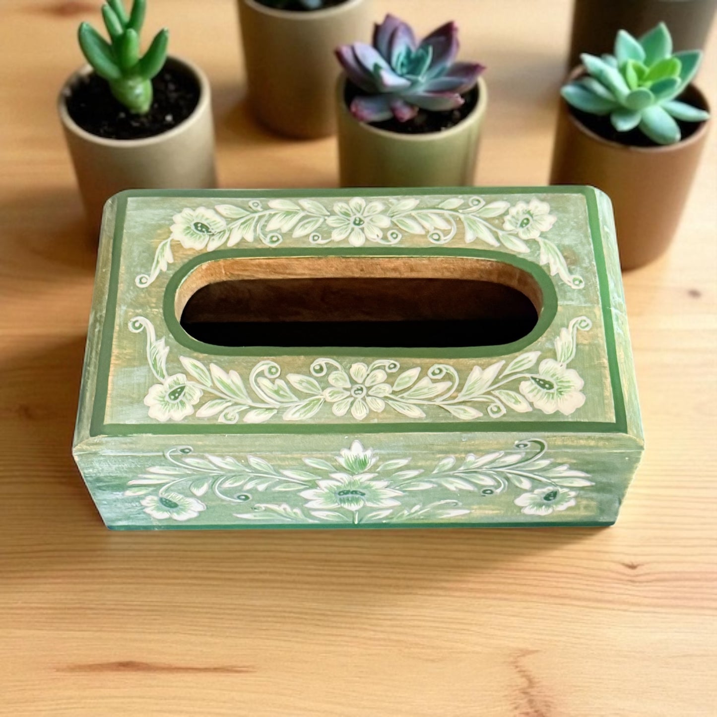 Gulzar Handpainted Tissue Holder – Vintage Floral Wooden Box
