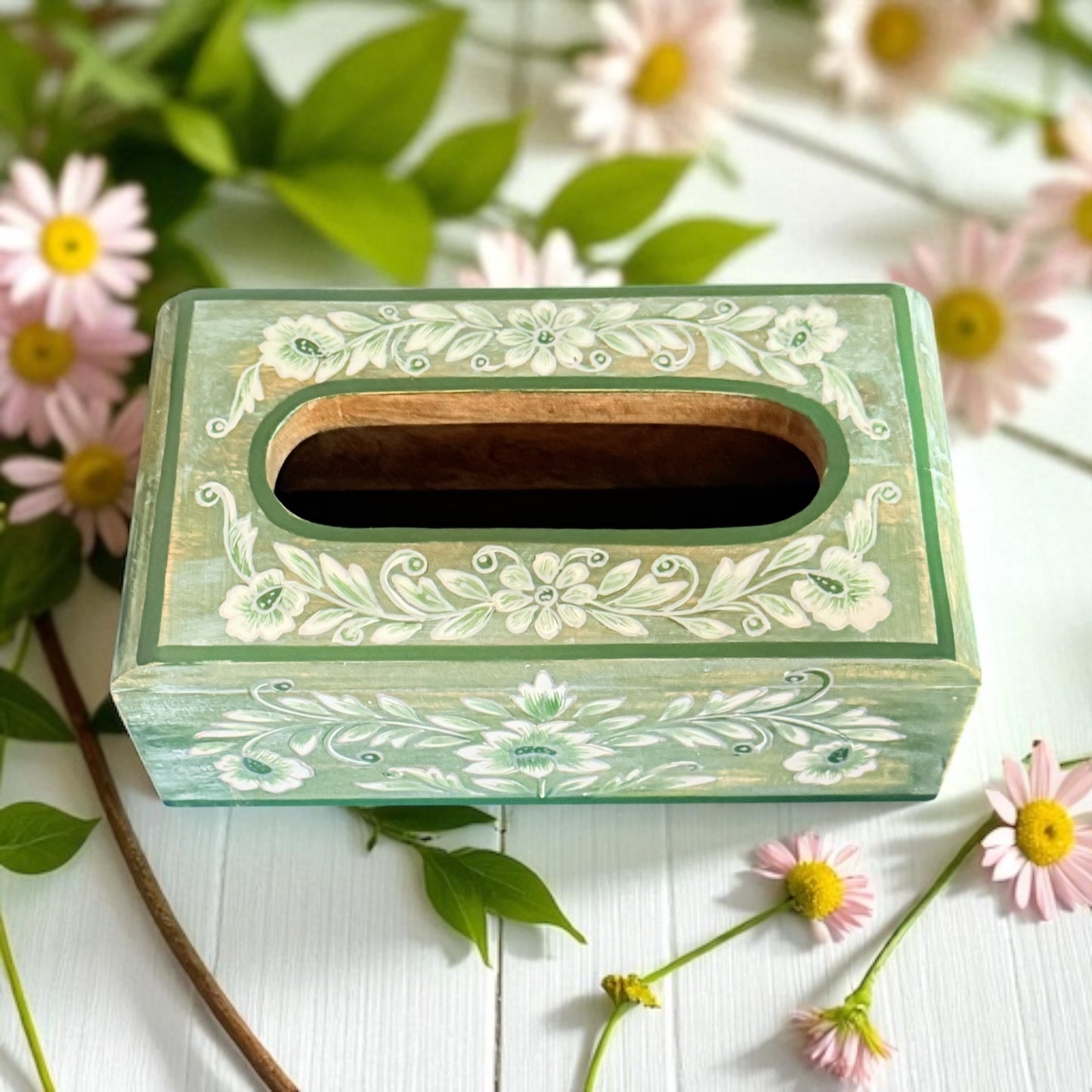 Gulzar Handpainted Tissue Holder – Vintage Floral Wooden Box
