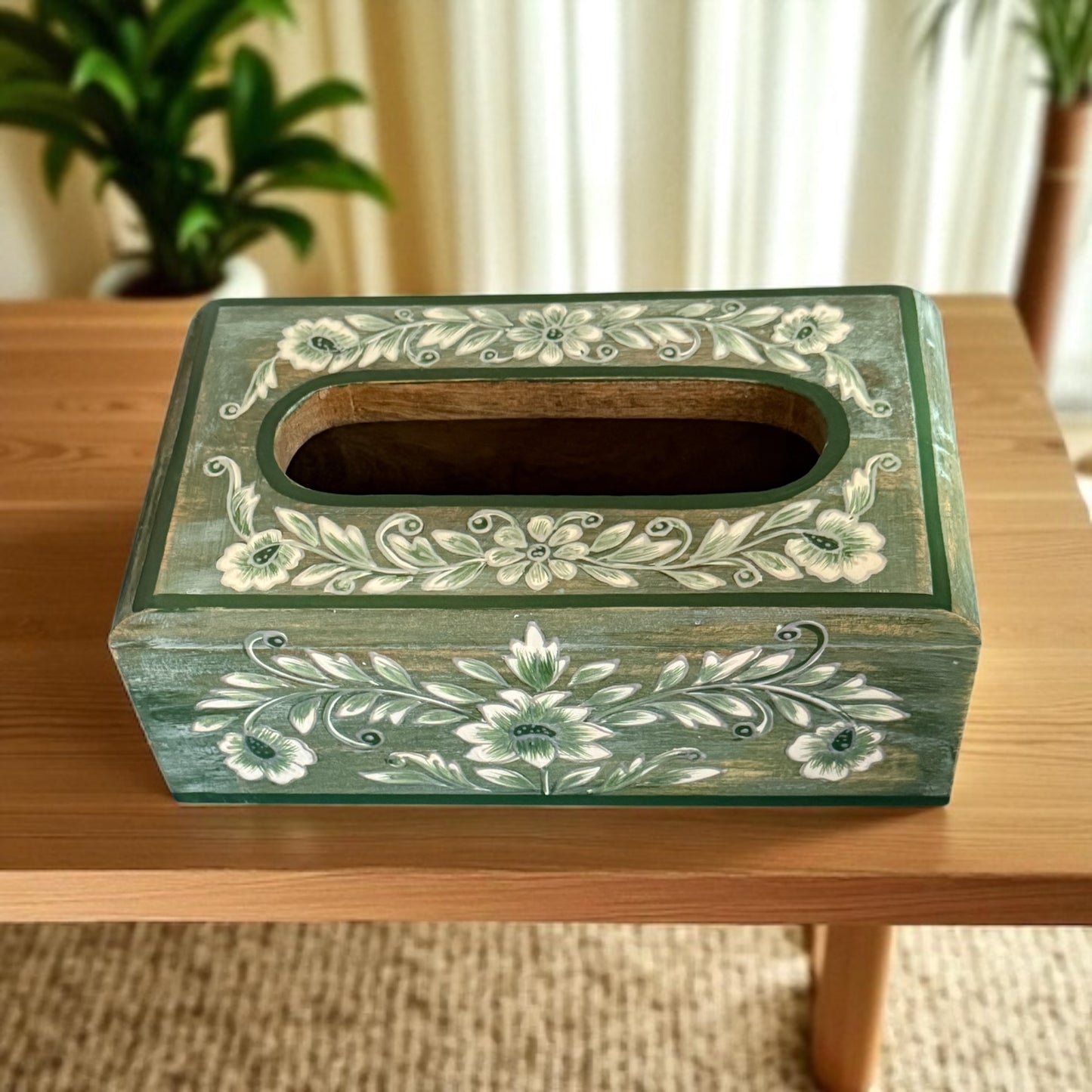 Gulzar Handpainted Tissue Holder – Vintage Floral Wooden Box