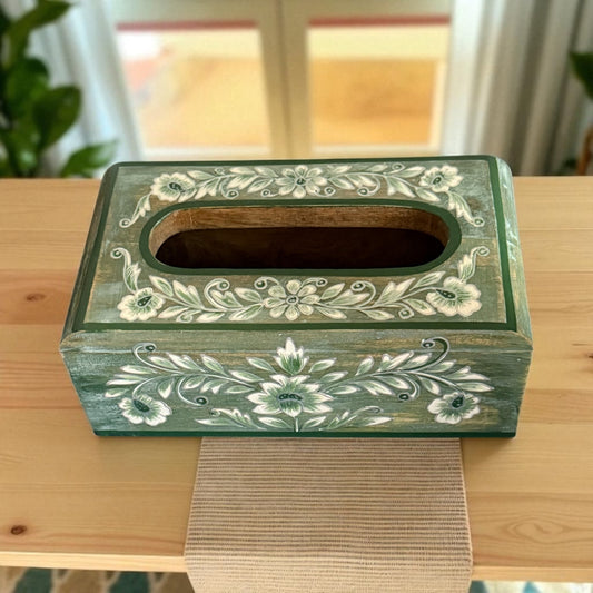 Gulzar Handpainted Tissue Holder – Vintage Floral Wooden Box