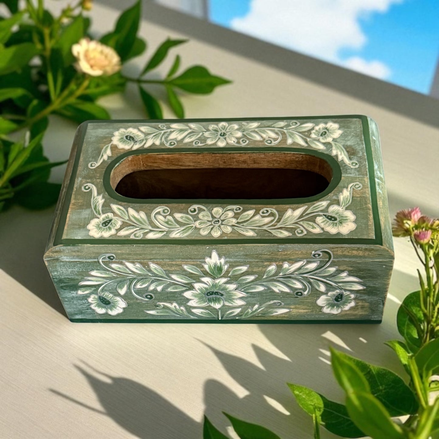 Gulzar Handpainted Tissue Holder – Vintage Floral Wooden Box