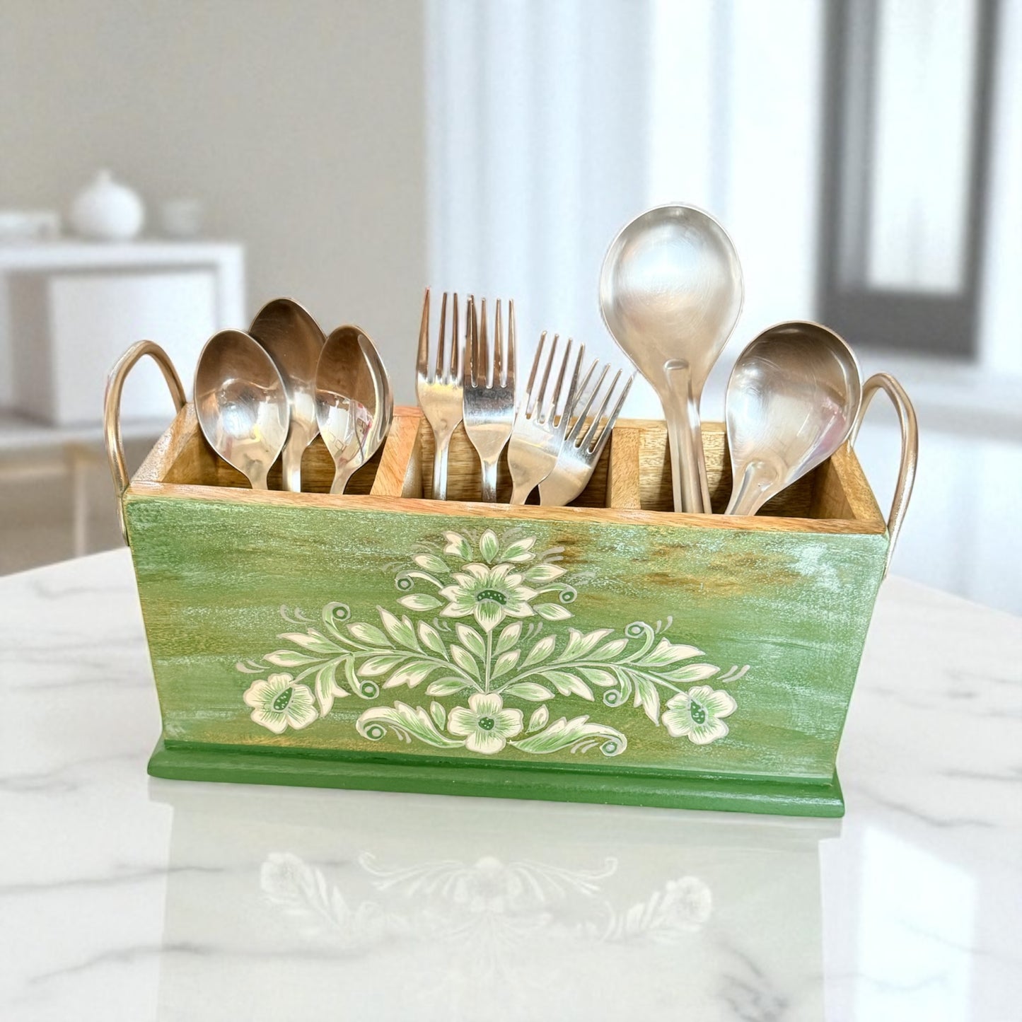 Gulzar Handpainted Leaf Cutlery Holder