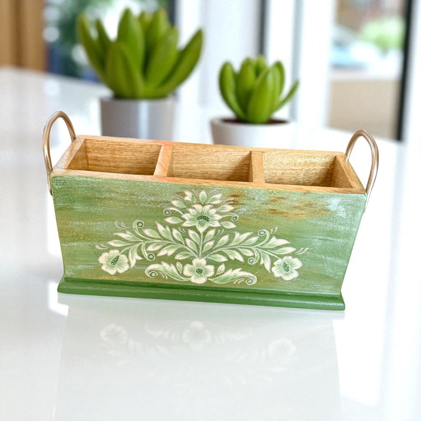 Gulzar Handpainted Leaf Cutlery Holder