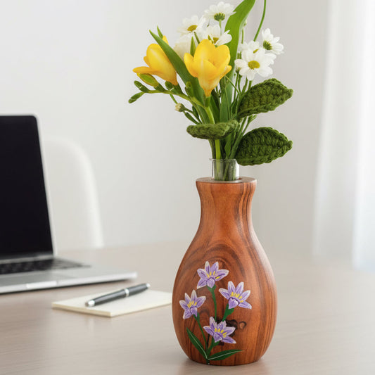 Tulip Bloom Wooden Planter – Hand-Painted Decorative Flower Vase