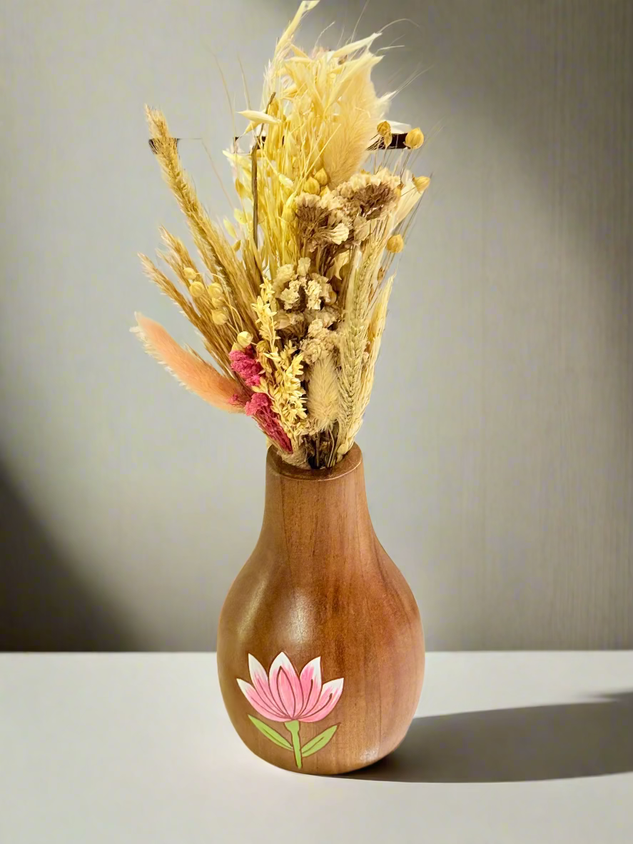 Padma Lotus Wooden Planter – Hand-Painted Decorative Flower Vase