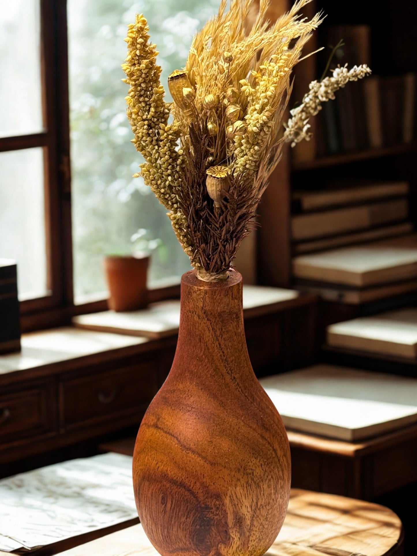 Aakar Wooden Flower Vase – Small - gruham