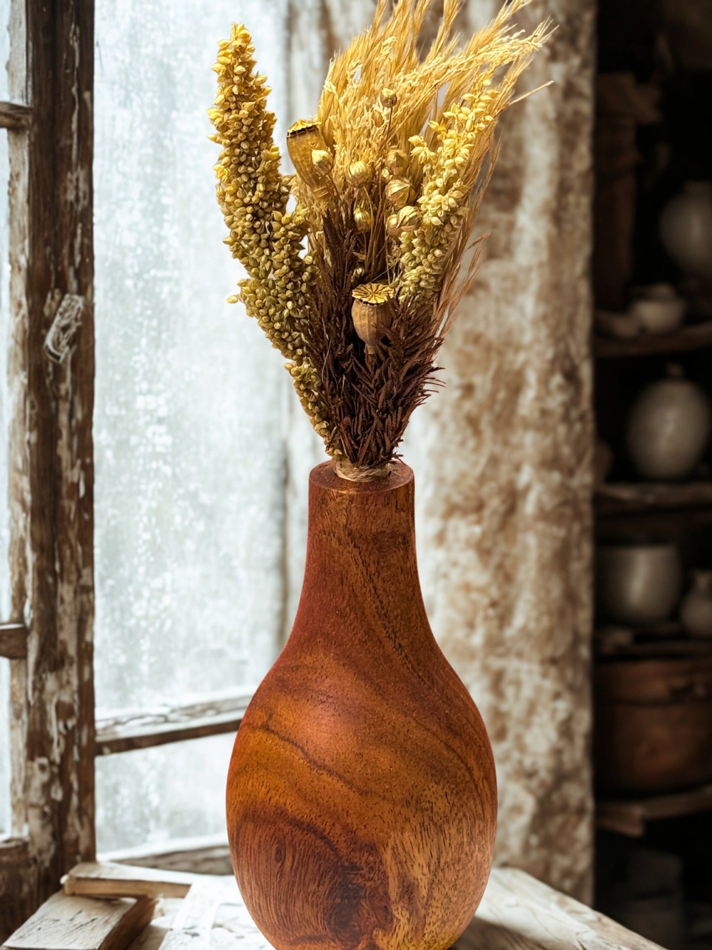 Aakar Wooden Flower Vase – Small - gruham