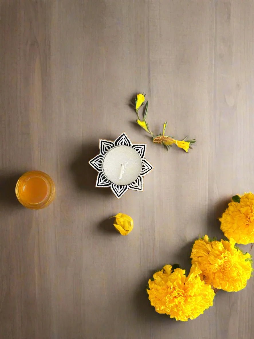 Flower Shaped Wooden Tea light Candle Holder | Set of 2 - gruham