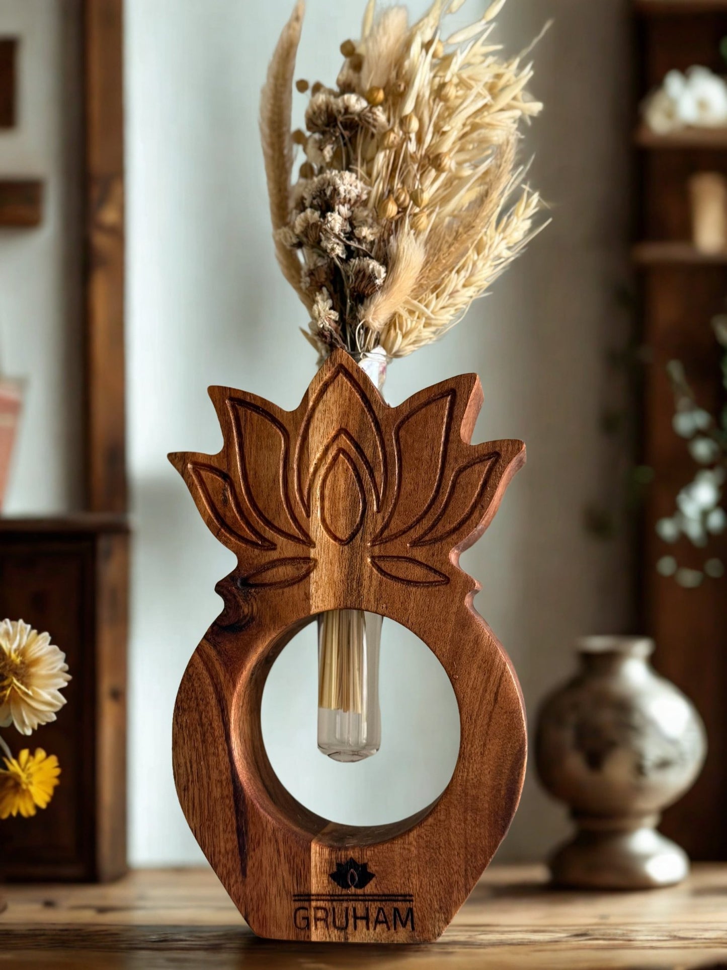 Lotus Harmony – Handcrafted Wooden Planter - gruham