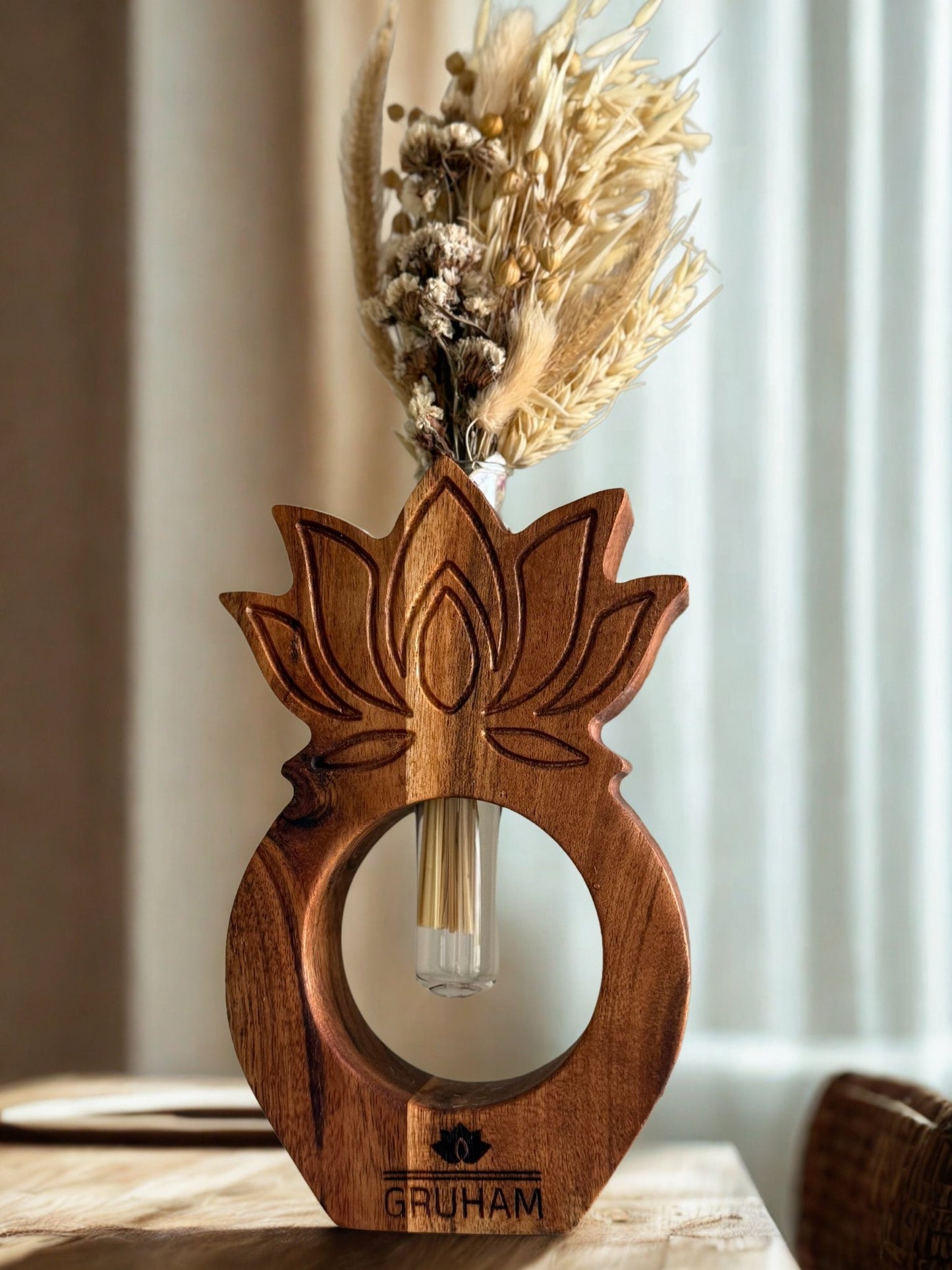 Lotus Harmony – Handcrafted Wooden Planter - gruham