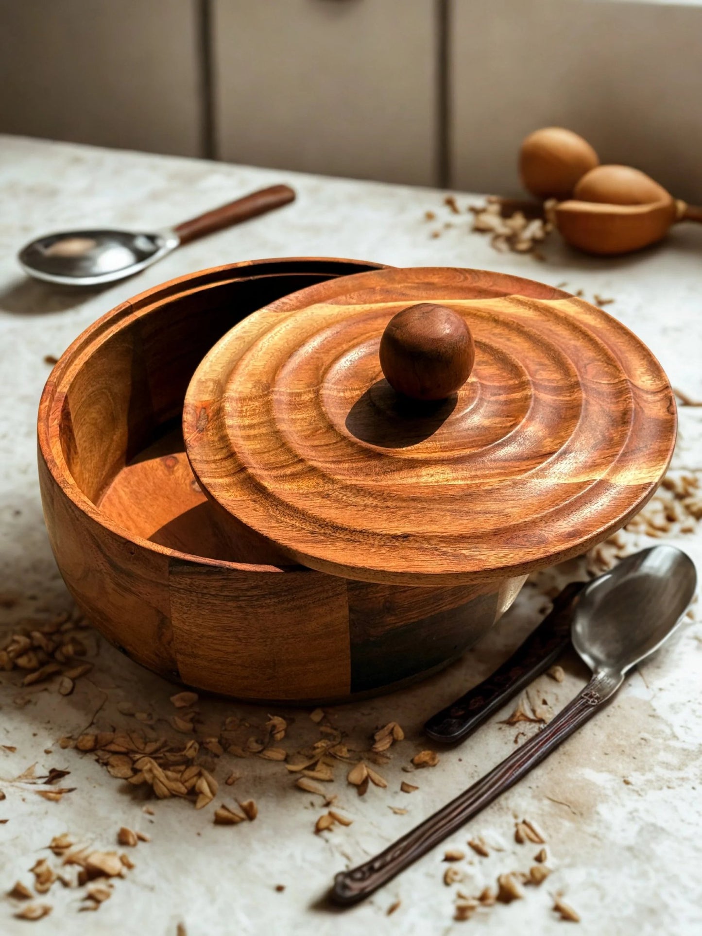 Parampara Roti Box ; Acacia Wood - gruham