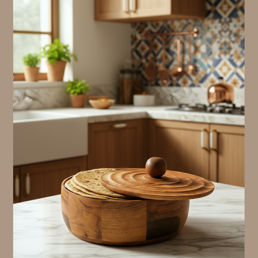 Parampara Roti Box ; Acacia Wood