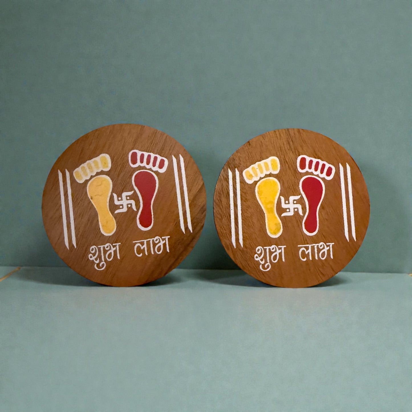 Hand-Painted Wooden Laxmi Paule – Traditional Footprints of Prosperity