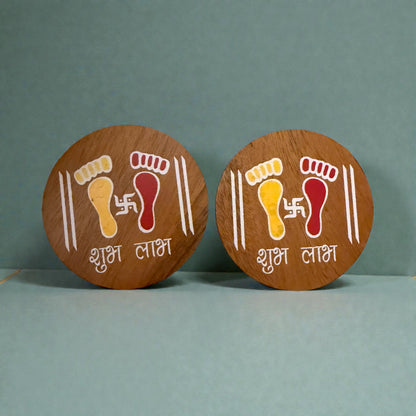 Hand-Painted Wooden Laxmi Paule – Traditional Footprints of Prosperity