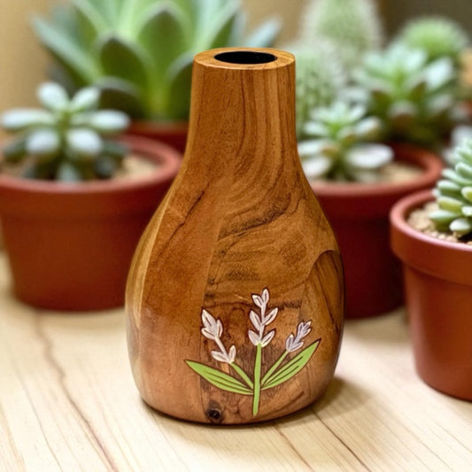 Tulip Bloom Wooden Planter – Hand-Painted Decorative Flower Vase