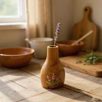 Tulip Bloom Wooden Planter – Hand-Painted Decorative Flower Vase