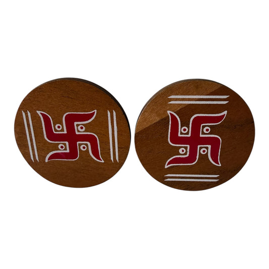 Hand-Painted Wooden Swastik : Set of 2 – Sacred Symbol of Prosperity, Good Luck & Vastu Remedy
