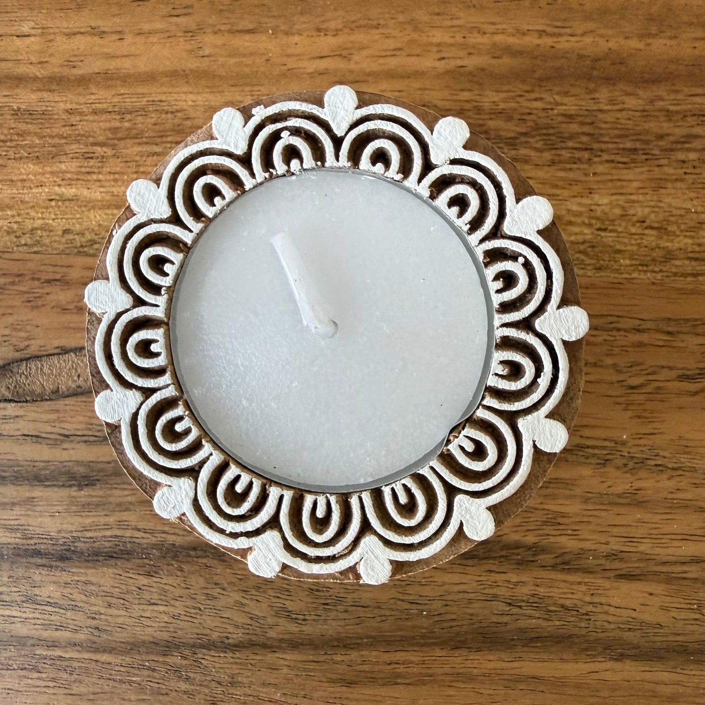 Flower Shaped Wooden Tea light Candle Holder : Set of 2