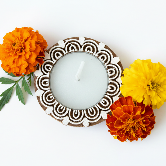 Flower Shaped Wooden Tea light Candle Holder : Set of 2