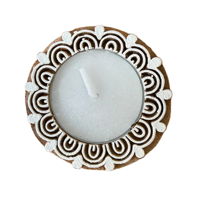 Flower Shaped Wooden Tea light Candle Holder : Set of 2