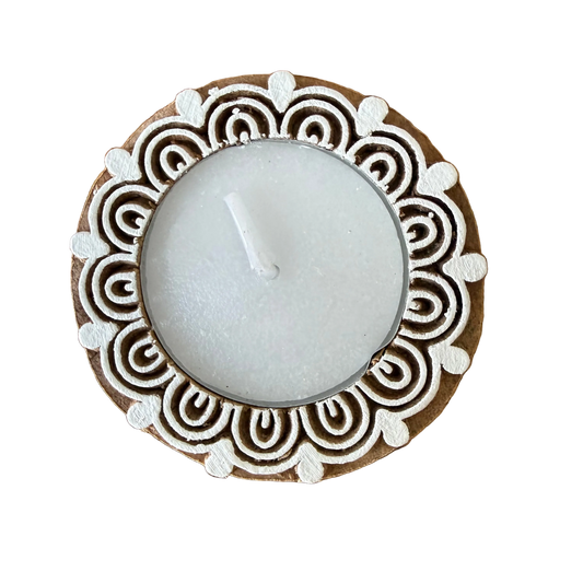 Flower Shaped Wooden Tea light Candle Holder : Set of 2