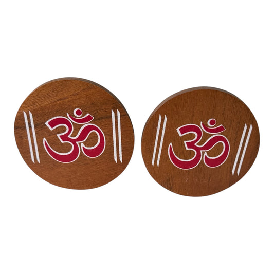 Hand-Painted Wooden OM : Set of 2 – Sacred Symbol of Peace, Spirituality & Divine Energy