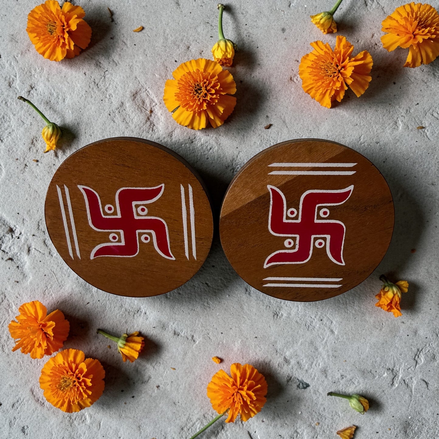Hand-Painted Wooden Swastik : Set of 2 – Sacred Symbol of Prosperity, Good Luck & Vastu Remedy