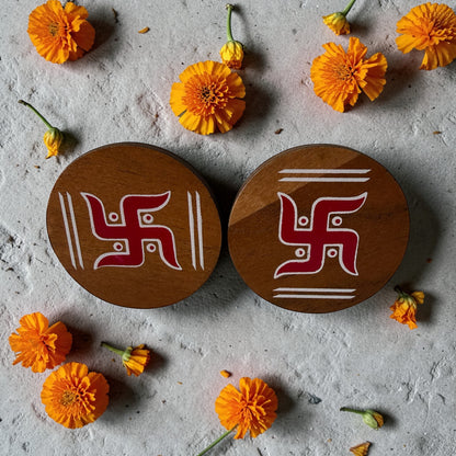Hand-Painted Wooden Swastik : Set of 2 – Sacred Symbol of Prosperity, Good Luck & Vastu Remedy
