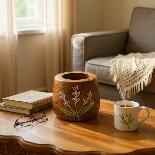 Tulip Bloom Wooden Tea Light Candle Holder