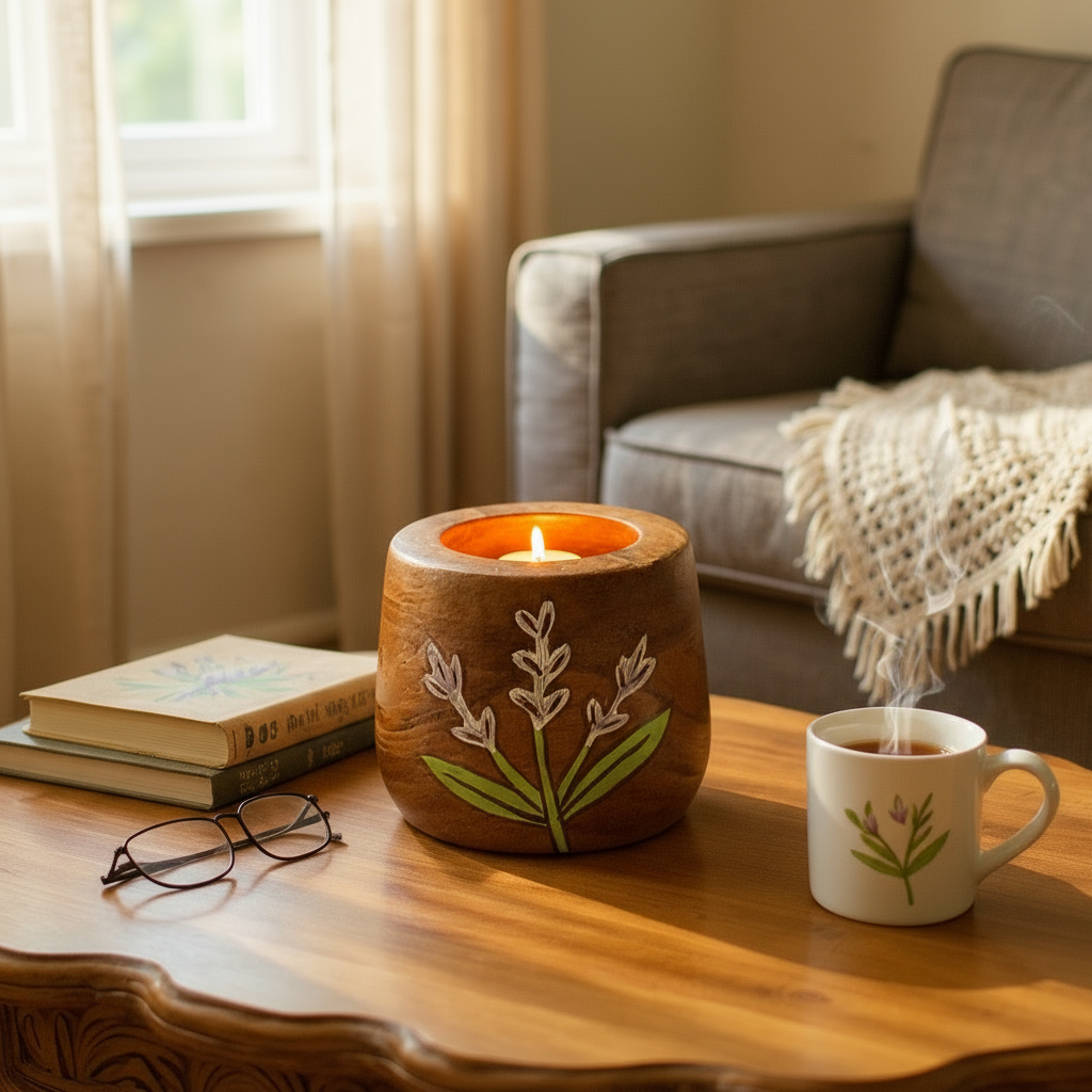 Tulip Bloom Wooden Tea Light Candle Holder