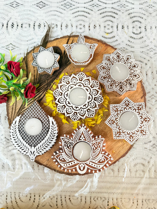 Close-up of GRUHAM Star Shaped Wooden Candle Holder showing smooth wooden finish and carved star design
