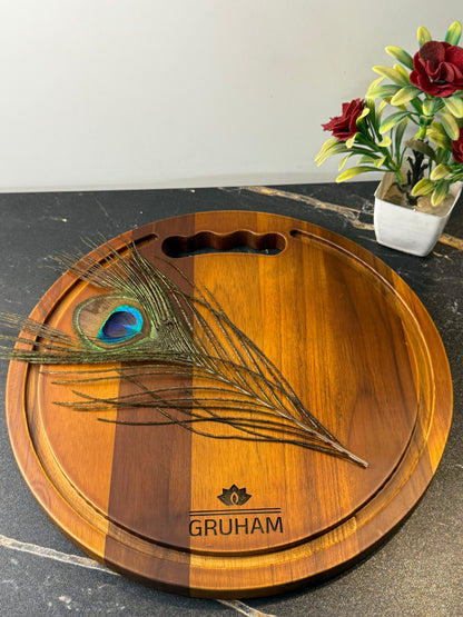 Round cut Teakwood Cutting Board with Juice Groove - gruham
