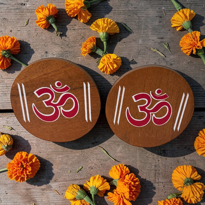 Hand-Painted Wooden OM : Set of 2 – Sacred Symbol of Peace, Spirituality & Divine Energy