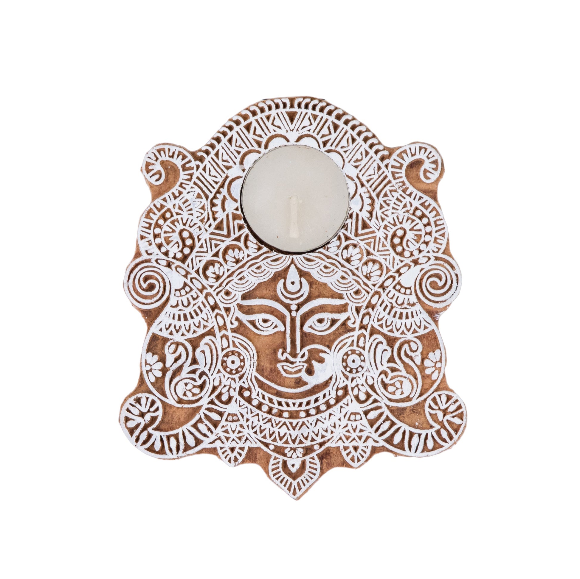 Decorative wall art with a face design on a white background